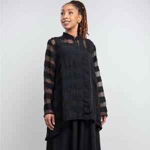 LUUKAA Black Sheer Stripe Button Shirt, Mandarin Collar 25Y127, SIZE 6, US 16